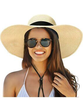 Beach Hats for Women, Foldable Sun Hat, Boho Wide Brim Hats, Straw Visor Hat